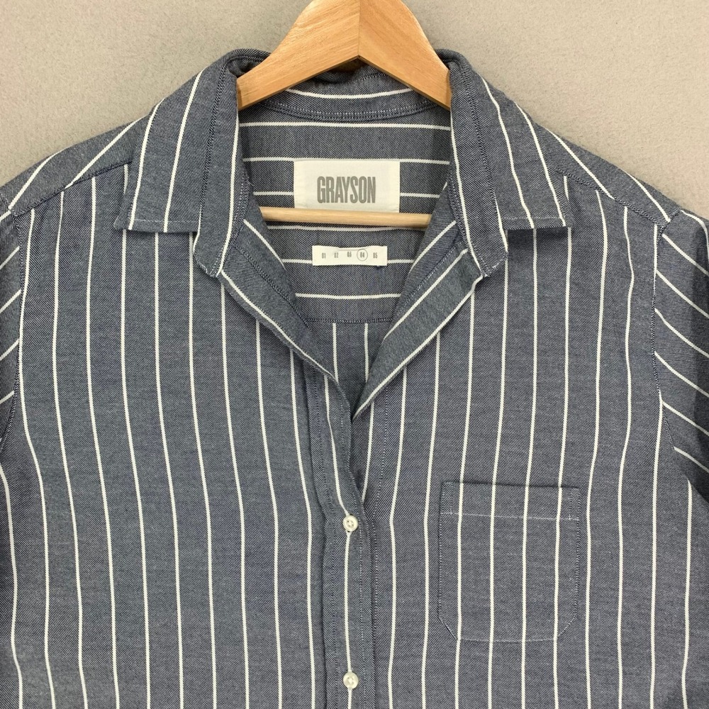 Grayson Shirt Blouse Womens 4 XL Grey Long Sleeve Striped Button Up Lagenlook